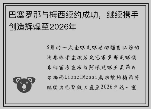 巴塞罗那与梅西续约成功，继续携手创造辉煌至2026年